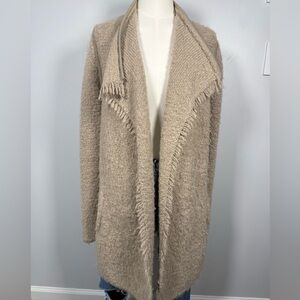 Vince Tan Fringed Cardigan with Pockets